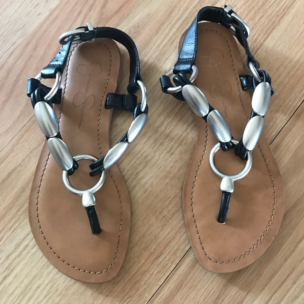 JESSICA SIMPSON SILVER SANDALS.